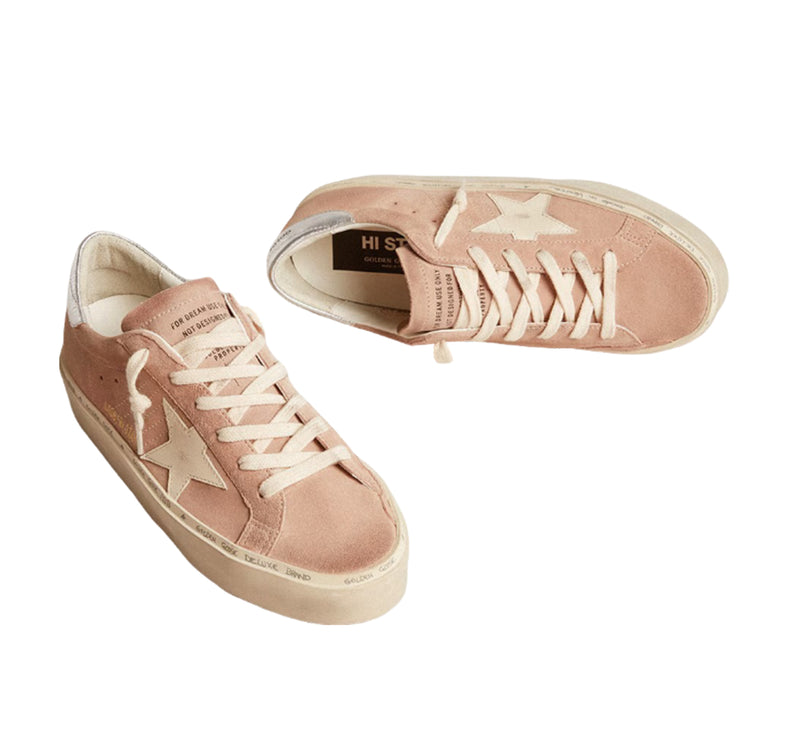 Golden Goose Women's Hi Star in Pink Suede with Cream Star and Silver Leather Heel Tab