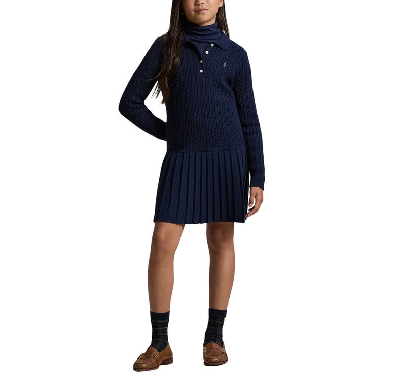 Polo Ralph Lauren Girl's Mini-Cable Polo Sweater Dress Cruise Navy