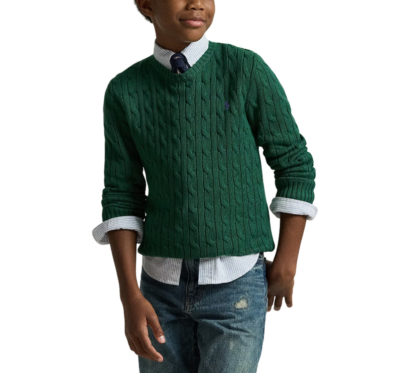 Polo Ralph Lauren Boy's Cable-Knit Cotton Sweater Athletic Green