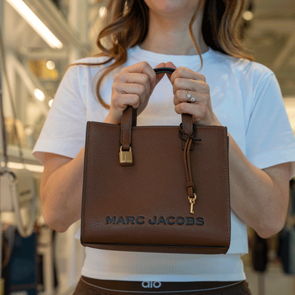 Marc Jacobs Women's Mini Grind Branded Leather Tote Bag Smoked Almond