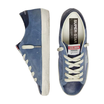 Golden Goose Women's Super-Star Star in Denim Blue Suede with Silver Glitter Star
