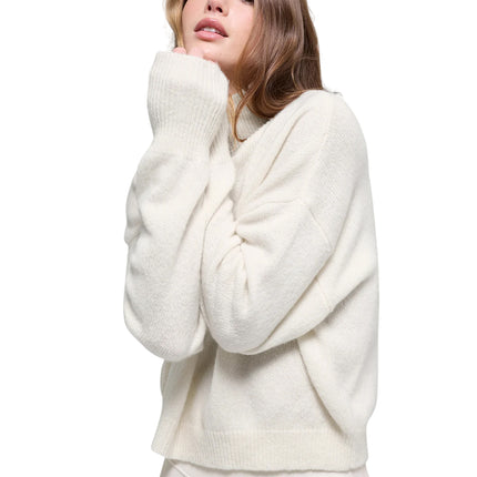 alo Women's Wool Cashmere Cropped New Class Turtleneck Sweater Ivory