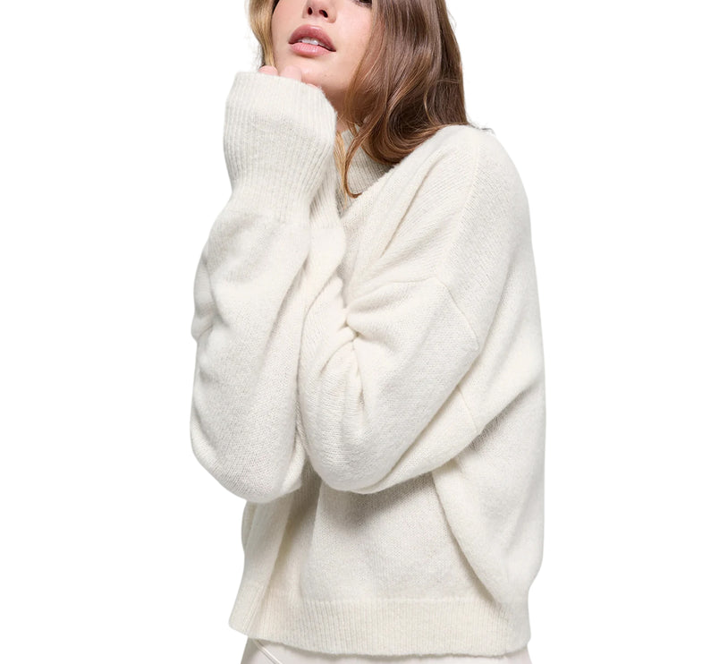 alo Women's Wool Cashmere Cropped New Class Turtleneck Sweater Ivory