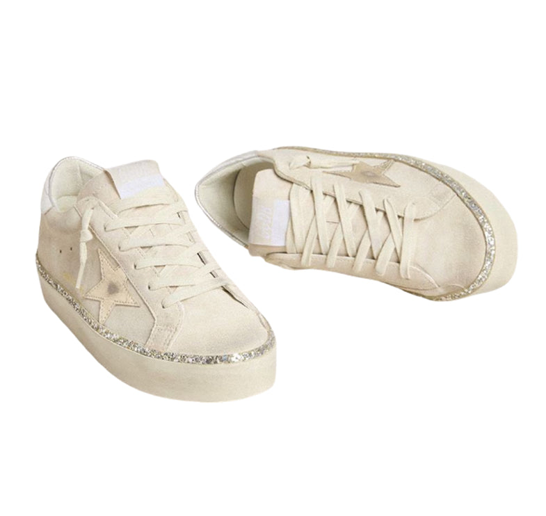 Golden Goose Women's Hi Star in Suede with Silver Metallic Leather Star and Heel Tab
