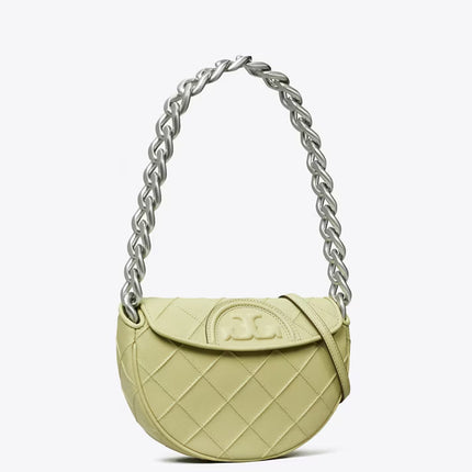 Tory Burch Women's Mini Fleming Soft Crescent Bag Olive Sprig