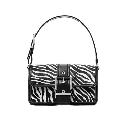 Michael Kors Women's Colby Medium Zebra Print Calf Hair Shoulder Bag Black Combo