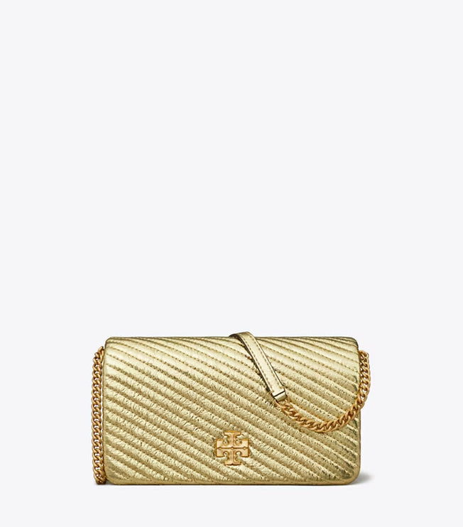 Tory Burch Women's Kira Moto Quilt Metallic Crossbody Gold