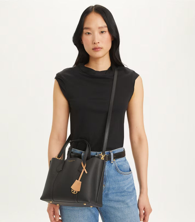 Tory Burch Women's Small Perry Triple-Compartment Tote Black
