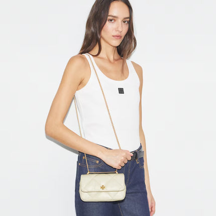 Tory Burch Women's Mini Kira Diamond Quilt Flap Bag Warm White