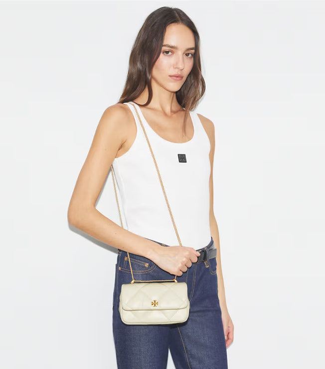 Tory Burch Women's Mini Kira Diamond Quilt Flap Bag Warm White
