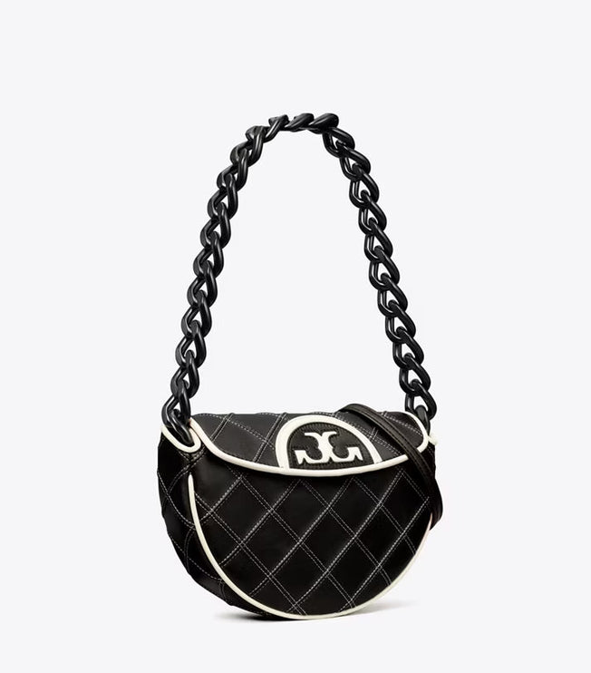 Tory Burch Women's Mini Fleming Soft Crescent Bag Black
