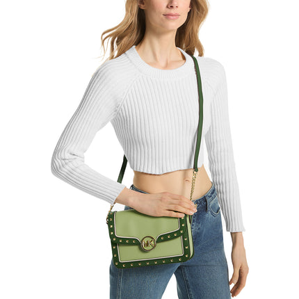 Michael Kors Women's Leida Medium Studded Shoulder Bag Fern Green Multi
