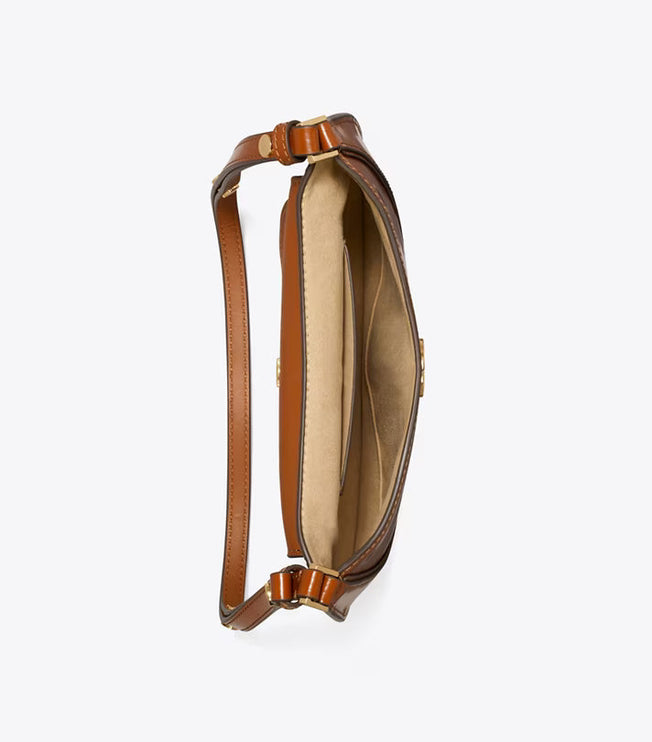 Tory Burch Women's Robinson Spazzolato Small Flap Bag DARK SIENNA