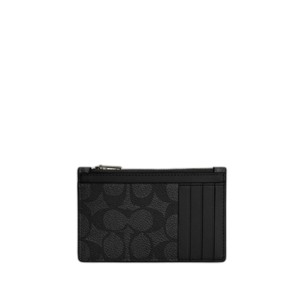 Coach Women's Zip Card Case In Signature Canvas Gunmetal/Charcoal/Black