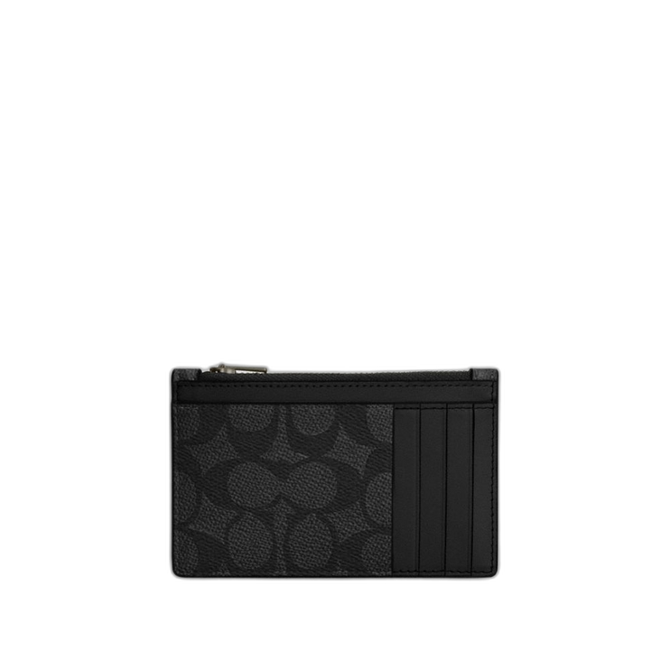 Coach Women's Zip Card Case In Signature Canvas Gunmetal/Charcoal/Black