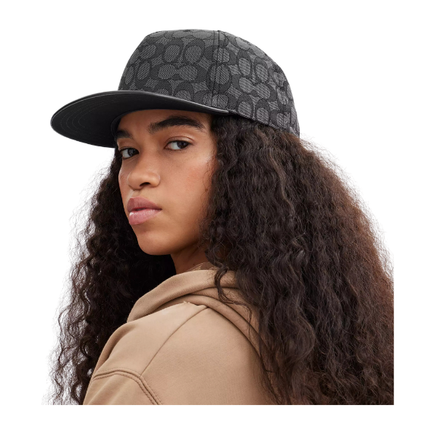 Coach Unisex Signature Jacquard Flat Brim Hat Charcoal/Black