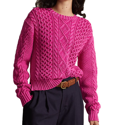 Polo Ralph Lauren Women's Cable Knit Cotton Crewneck Sweater Desert Pink