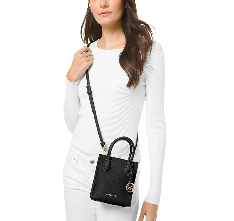 Michael Kors Women's Mercer Extra Small Pebbled Leather Crossbody Bag Black
