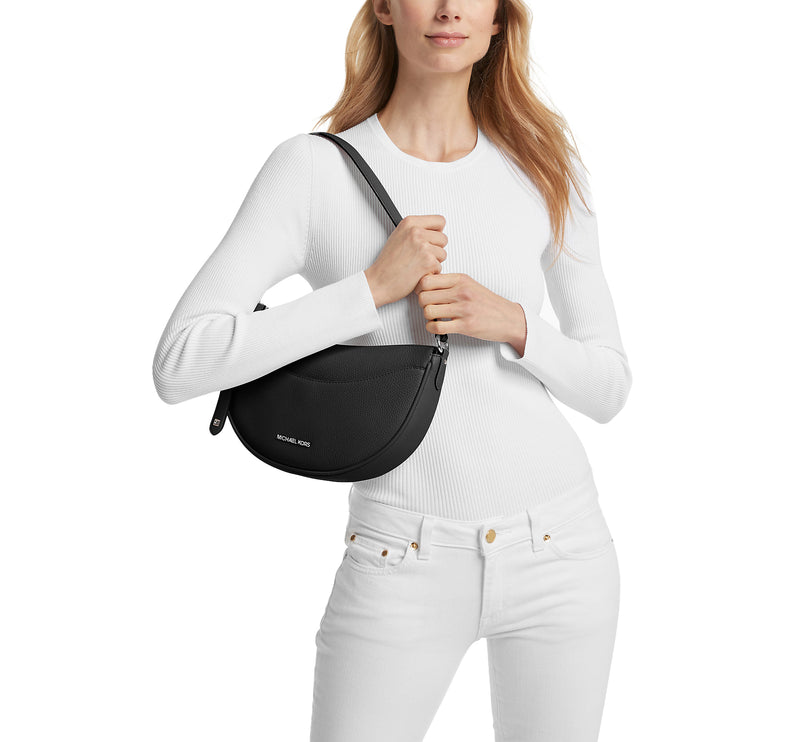 Michael Kors Women's Dover Medium Leather Crossbody Bag Black - Hemen Kargoda
