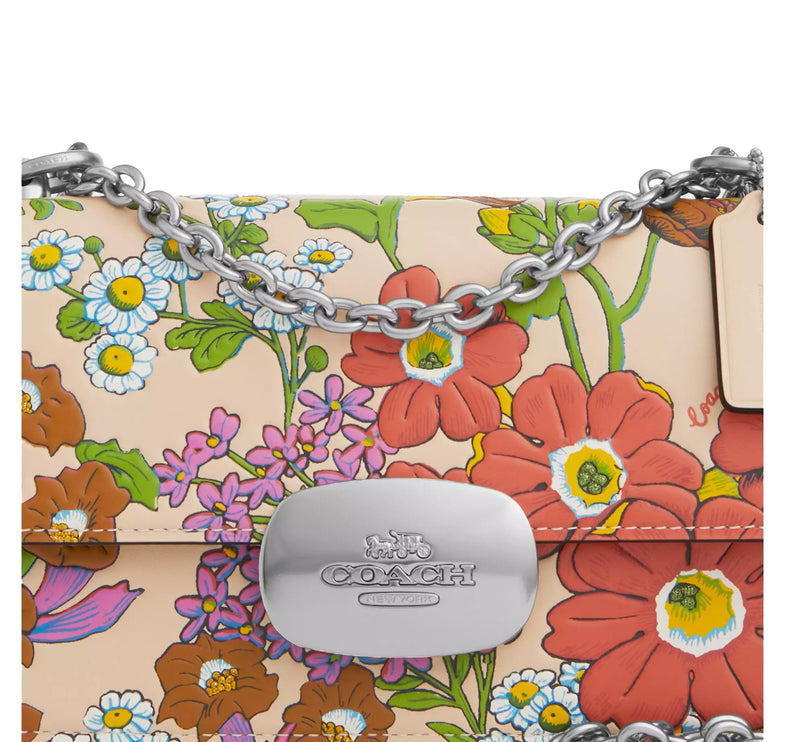 Coach Women's Eliza Flap Crossbody Bag With Floral Print Silver/Ivory Multi