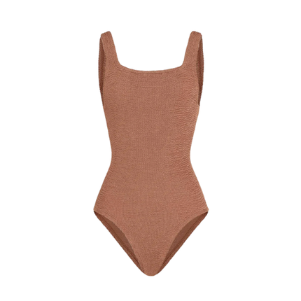 HUNZA G Women's Coverage Square Neck Swim Metallic Cocoa