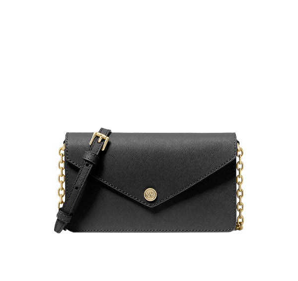 Michael Kors Women's Small Saffiano Leather Envelope Crossbody Bag Black/Gold