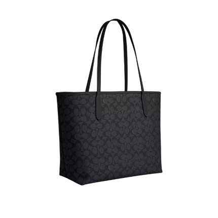Coach Women's City Tote Bag In Signature Canvas Gunmetal/Charcoal/Black
