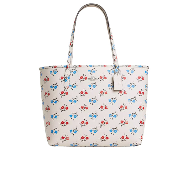 Coach Women's City Tote Bag With Floral Print  Silver/Chalk Multi