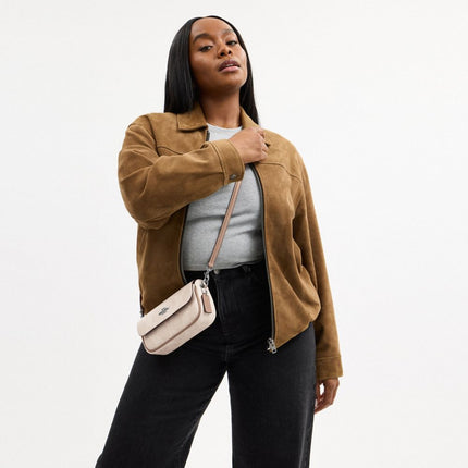 Coach Women's Hailey Flap Bag In Signature Canvas Silver/Sand/Taupe