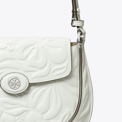 Tory Burch Women's Robinson Floral Embossed Saddlebag Blanc