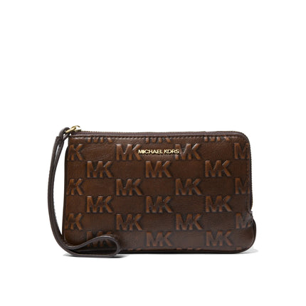 Michael Kors Women's Jet Set Travel Small Burnished Logo Embossed Wristlet Chocolate