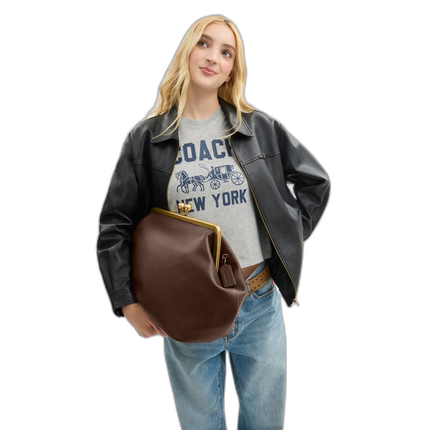 Coach Women's Large Kisslock Frame Bag Brass/Dark Brown