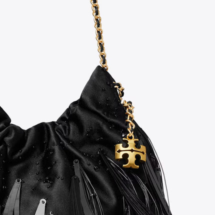 Tory Burch Women's Mini Fleming Feather Hobo Bag Black