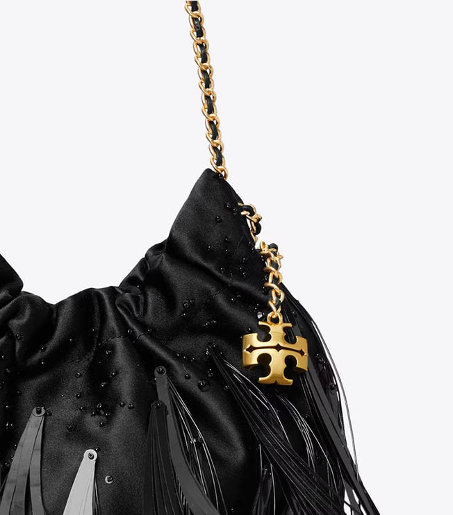 Tory Burch Women's Mini Fleming Feather Hobo Bag Black