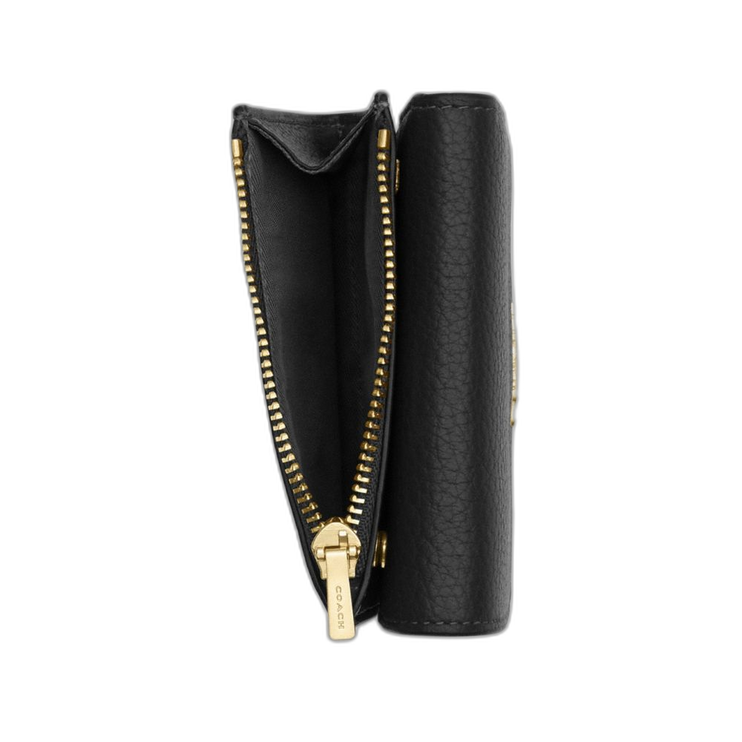 Coach Women's Card Holder Wallet In Signature Canvas Gold/Walnut/Black