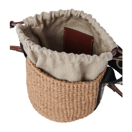 Chloé Women's Small Woody Basket in Natural Fibers Black/Beige