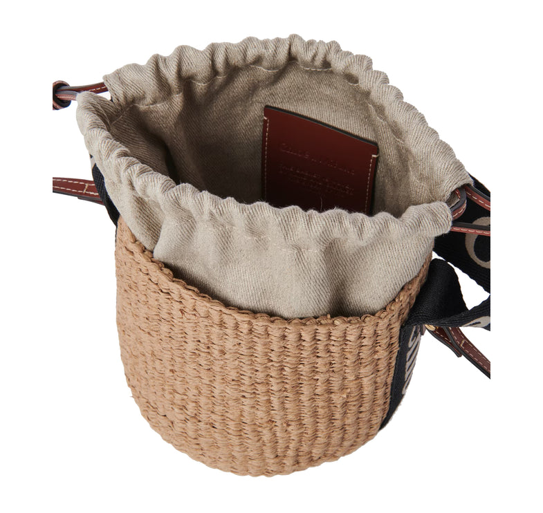Chloé Women's Small Woody Basket in Natural Fibers Black/Beige