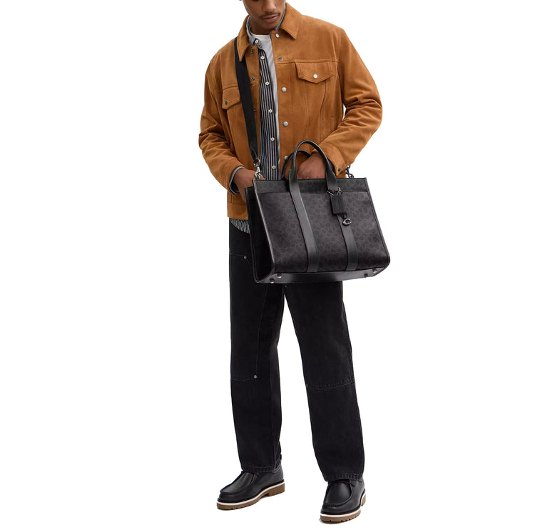 Coach Unisex Wesley Tote In Signature Canvas Black