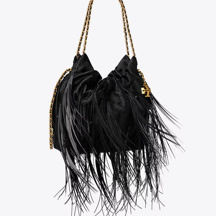 Tory Burch Women's Mini Fleming Feather Hobo Bag Black