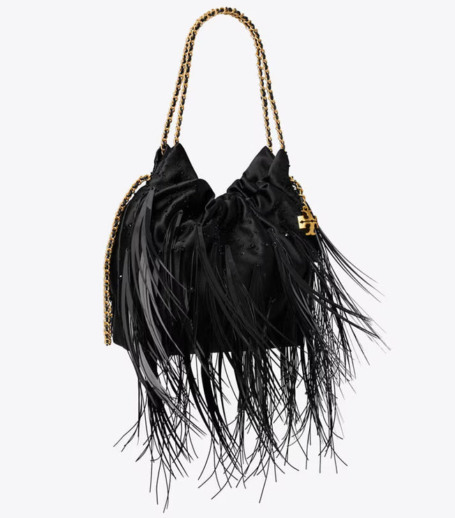 Tory Burch Women's Mini Fleming Feather Hobo Bag Black