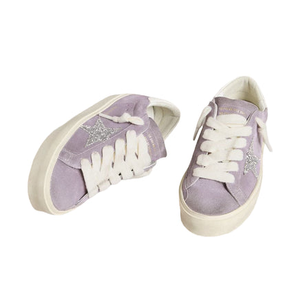 Golden Goose Women's Hi Star in Purple Suede with Silver Glitter Star