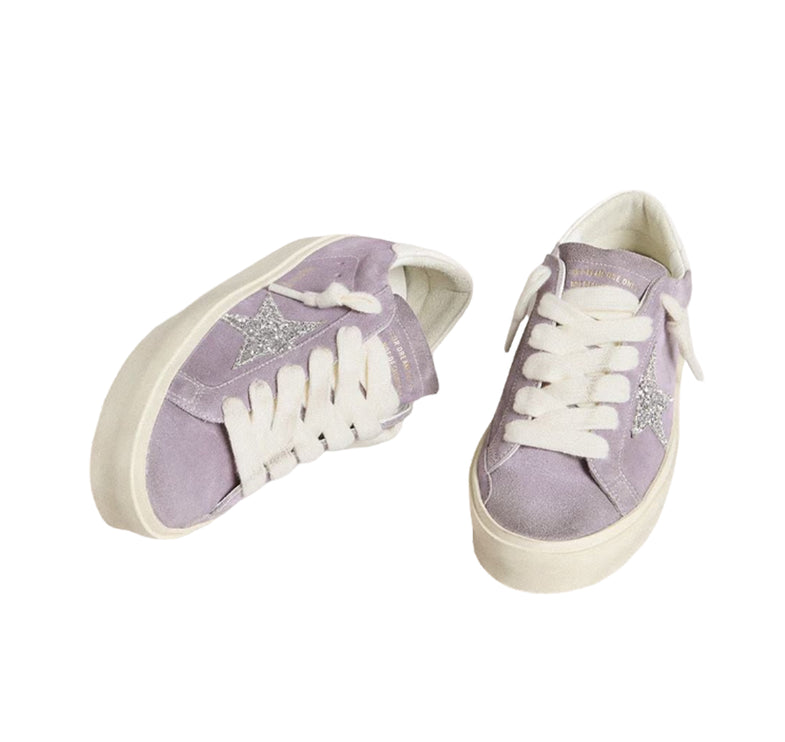 Golden Goose Women's Hi Star in Purple Suede with Silver Glitter Star
