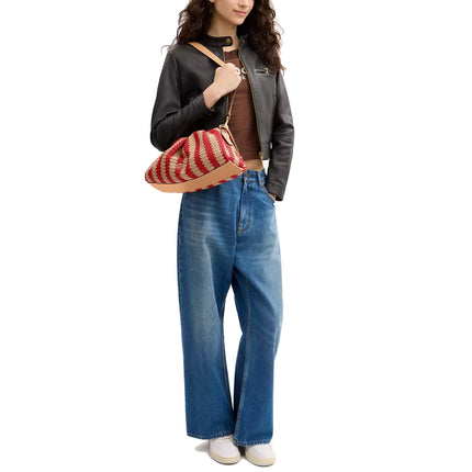 Coach Women's Faye Large Shoulder Bag With Stripes Gold/Red/Tan
