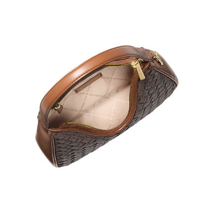 Michael Kors Women's Nayla Small Woven Signature Logo Hobo Shoulder Bag Brown