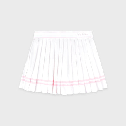 Sporty & Rich Women's Vendome Script Pleated Skirt White/Pink Dolphin