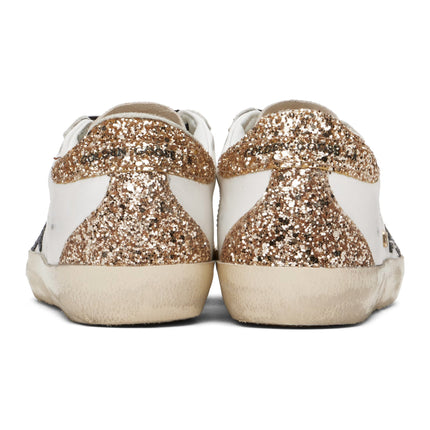 Golden Goose Women's Super Star Sneakers with Gold Glittery and Silver Star
