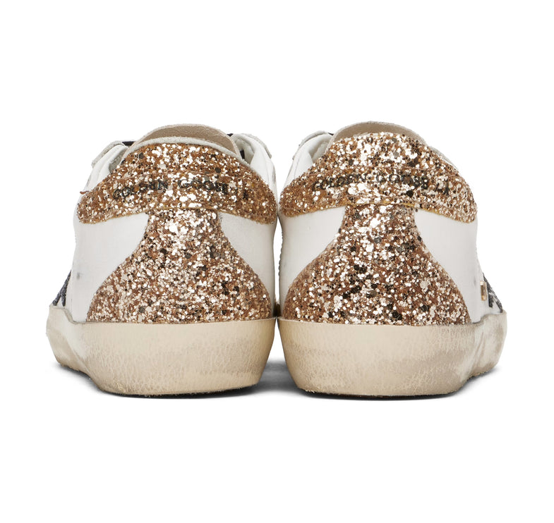 Golden Goose Women's Super Star Sneakers with Gold Glittery and Silver Star
