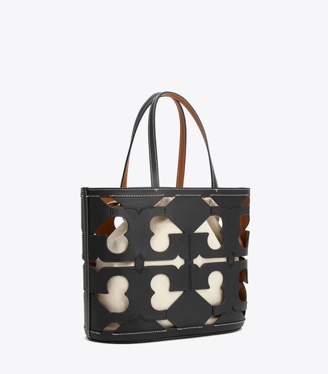 Tory Burch Women's Cutout Logo Small Tote Black