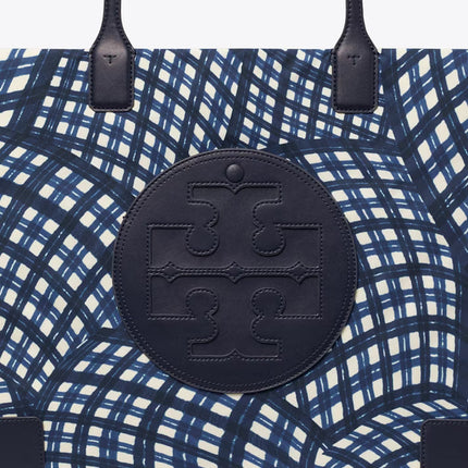 Tory Burch Women's Ella Printed Tote Navy Warped Gingham
