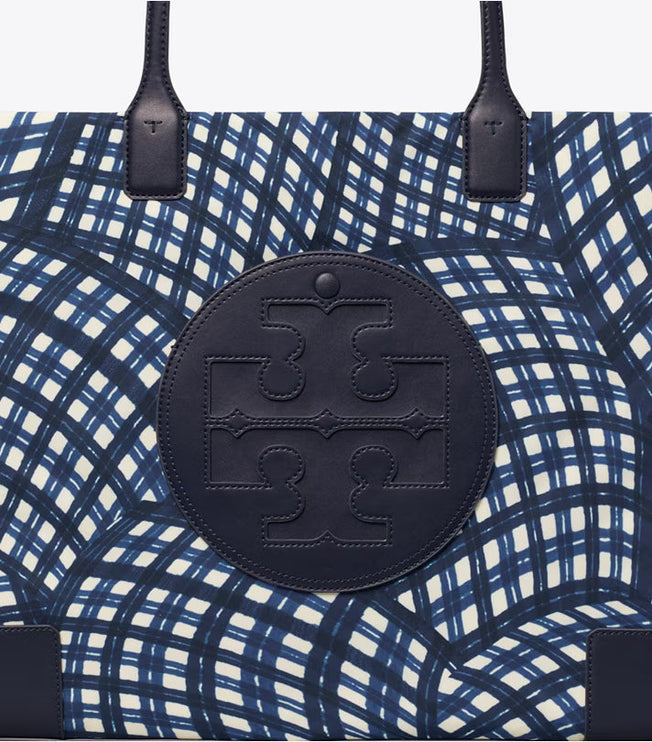 Tory Burch Women's Ella Printed Tote Navy Warped Gingham